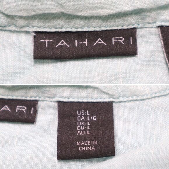 Tahari Men's L Woven Linen Button Down Shirt Short Sleeve Light Blue - Picture 7 of 8